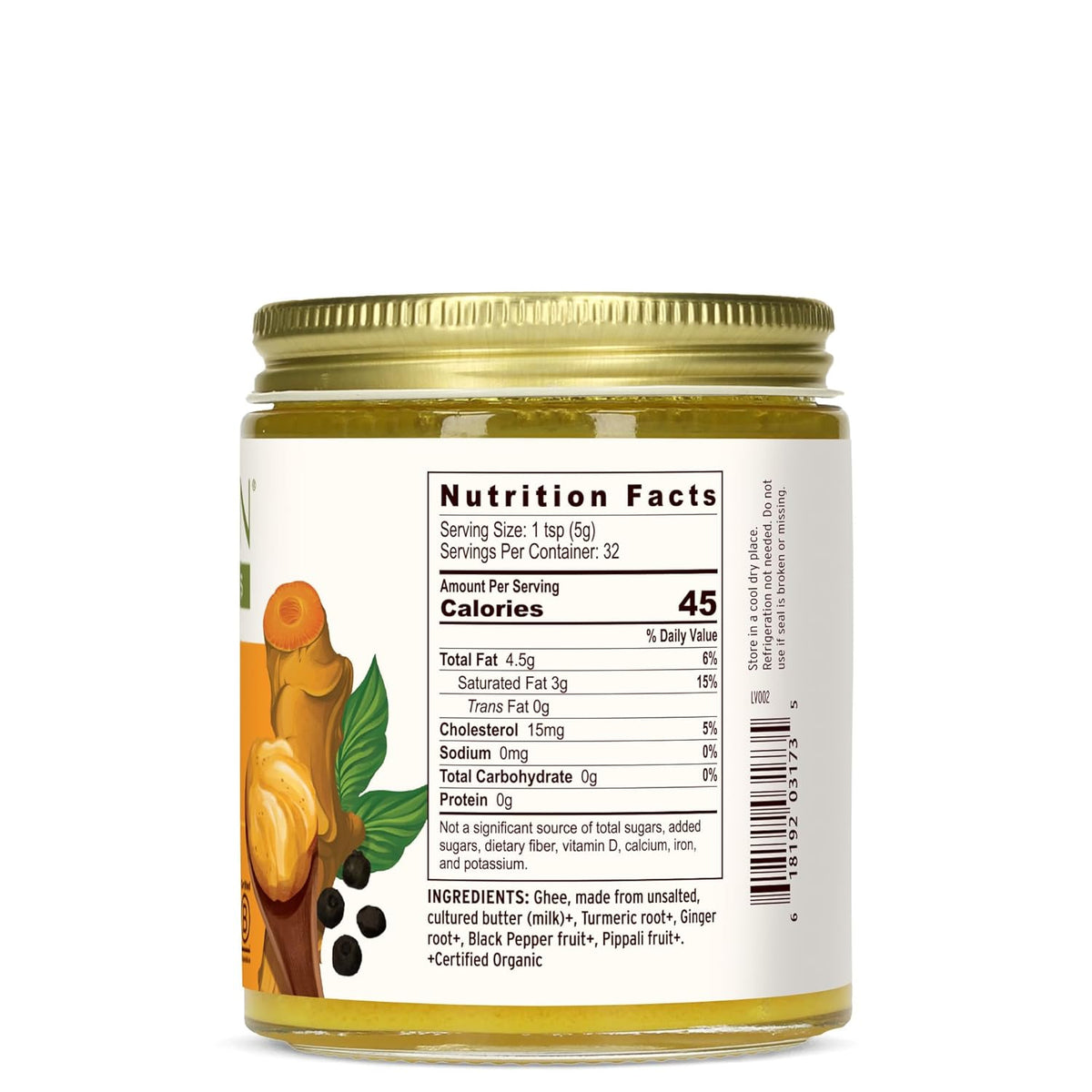 Banyan Botanicals Turmeric Ghee – Cultured Grass-Fed Organic Ghee (Clarified Butter) with Turmeric & Ginger – Oil & Butter Alternative for Cooking & Baking – 5.65 oz – Non-GMO Gluten Free Vegetarian