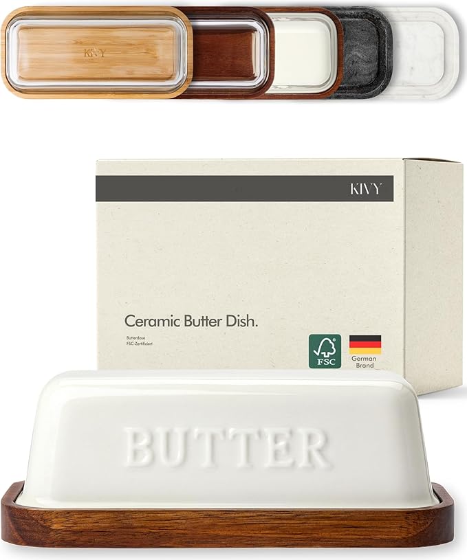 KIVY Ceramic butter dish with airtight lid that keeps butter soft - For countertop and refrigerator door shelf - Butter dish ceramic - Butter holder for counter - Covered butter dishes