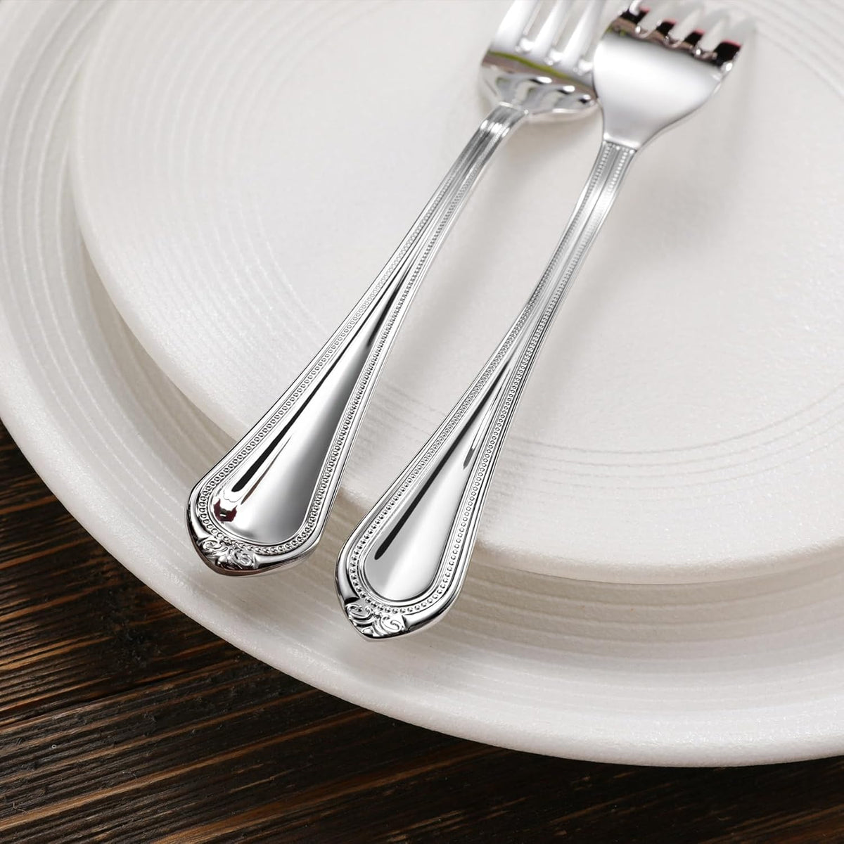 KEAWELL Pearl Edge Premium 45-Piece Refined Bead Silverware Set, 18/10 Stainless Steel, Service for 8, Fine Flatware Set with Serving Utensils, Dishwasher Safe (45, Silver)