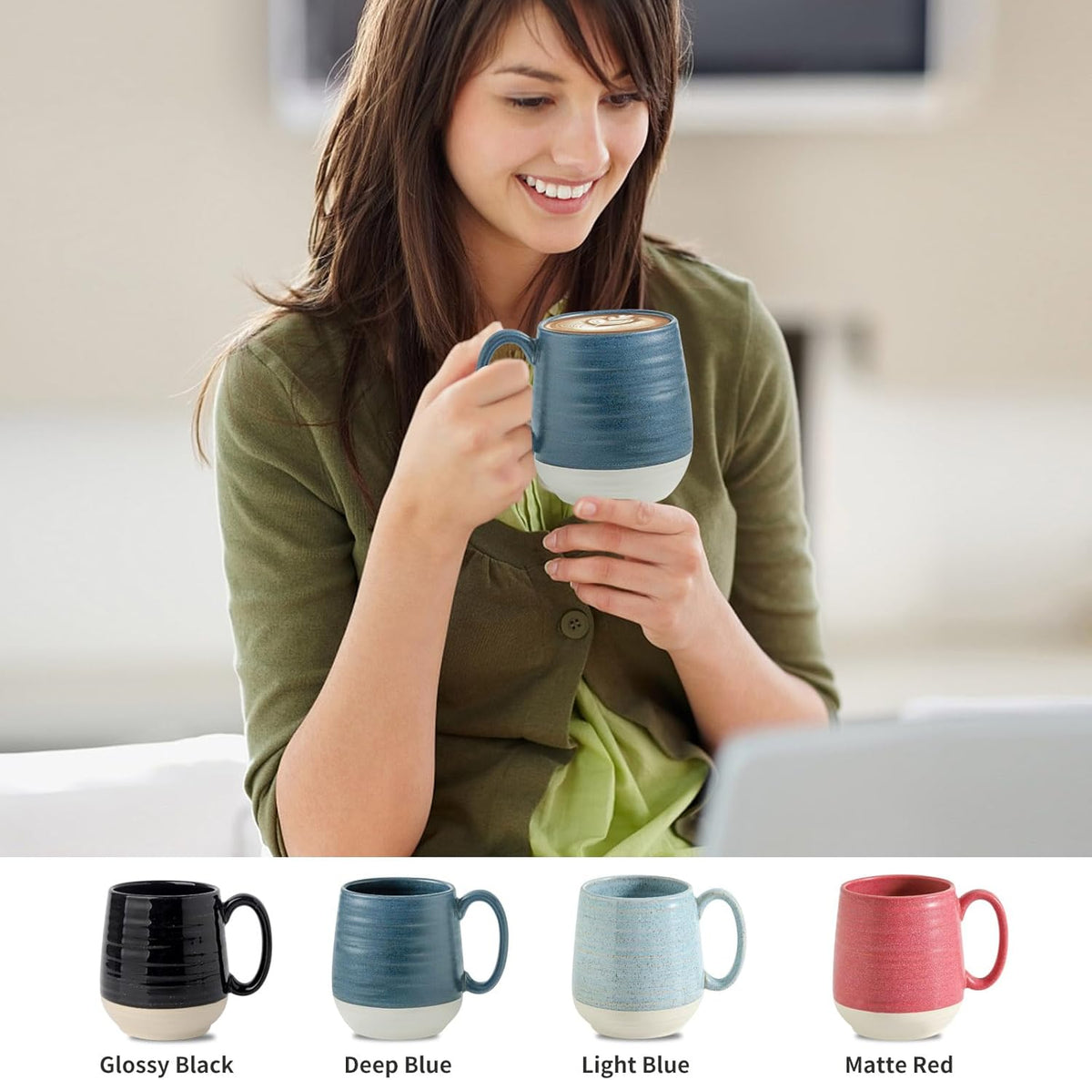 Hasense Coffee Mugs, 20 oz Oversized Coffee Cups Ceramic, Tea Cup with Handle for Coffee Cappuccino Soup Latte Hot Cocoa, Holiday Gift Mugs for Women and Men, 1 PCS(Deep Blue)