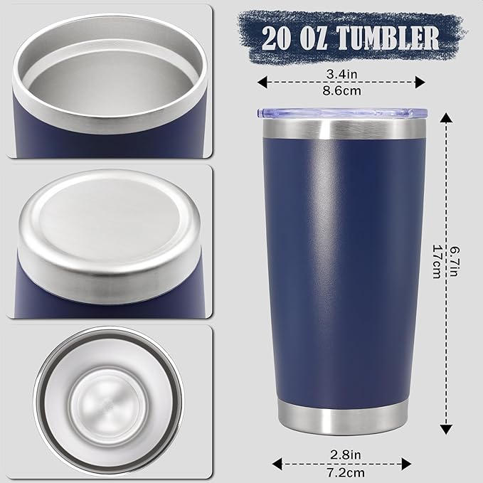 20 oz Tumbler Coffee Travel Tumblers Bulk with Lid Stainless Steel Double Wall Vacuum Insulated Mug Powder Coated Cups fit Car Cupholder for Hot and Cold - Navy, 12Pack
