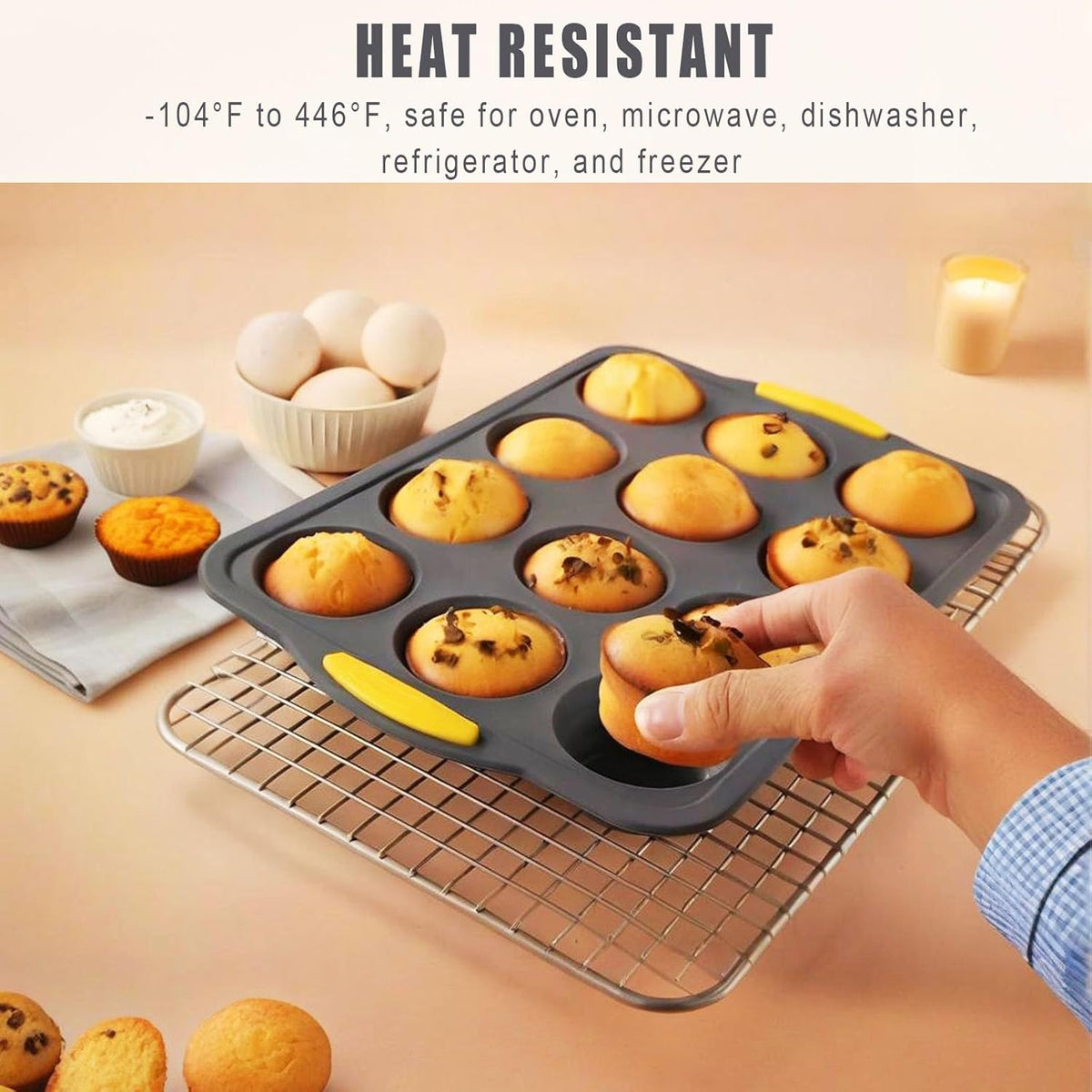 Silicone Muffin Pan with Metal Frame, Egg Bite Maker Silicone Molds for Baking, Cupcake Pans 12 Regular Size, Muffin Tins Easy to Pop Nonstick Non Toxic Bakeware for Oven (dark gray)