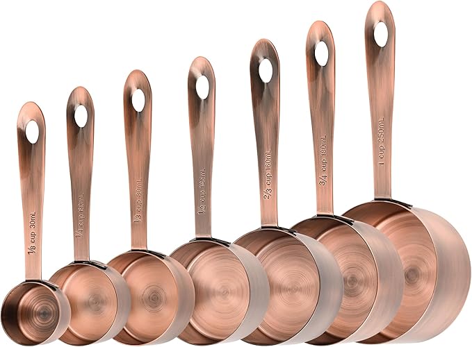 Smithcraft Measuring Cups Set, Copper Measuring Cup Set 7, Stainless Steel Measuring Cups, Kitchen Metal Measuring Cup, Dry Baking Measuring Cups Set, 1/8, 2/3 & 3/4 Heavy Duty Measure Cups for Food