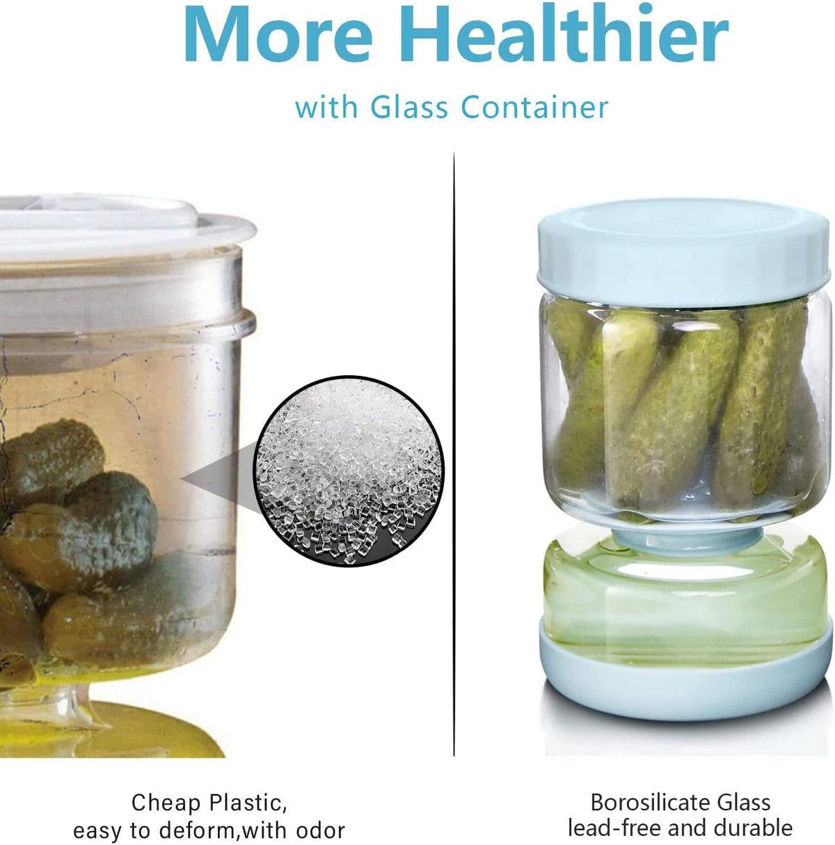 Luvan Pickle Jar with Strainer Flip, 34oz Pickle Container, Glass Kraut Juice Separator Jar-Leakproof Airtight Lid, Hourglass Food Storage Flip Jar for Olive,Jalapeno,Sliced Pickles-Dishwasher Safe