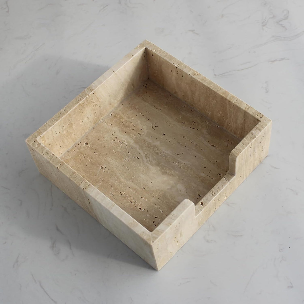 Travertine Luncheon Napkin Holder 7.5" x 7.5" x 2.76" for Table, Cocktail Napkin Tray for Restaurant/Kitchen