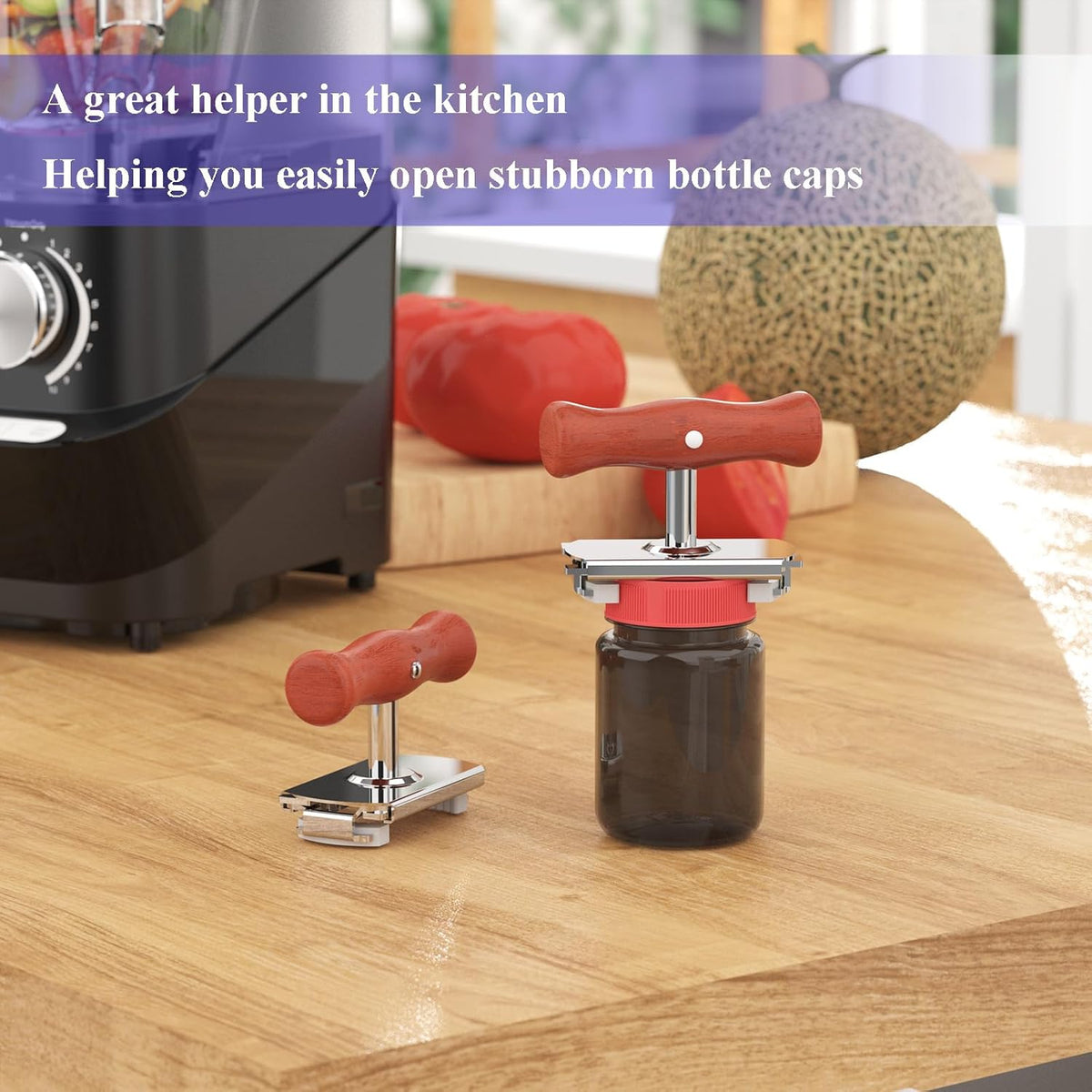 Jar Opener for Seniors with Arthritis & Weak Hands, Easy Twist Jar Openers, Adjustable Multifunctional Jar Lid Opener, Jar Bottle Cap Opener Gripper, Useful Gifts for Elderly/Women/Men (Wood Handle)