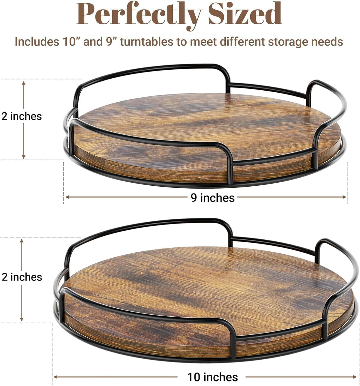 WOWBOX 2 Pack Lazy Susan Organizer for Table Top Rotating Spice Rack Organization 10" + 9" Wood Lazy Susan Turntable Organizer for Cabinet Kitchen Pantry Countertop Bathroom Vanity