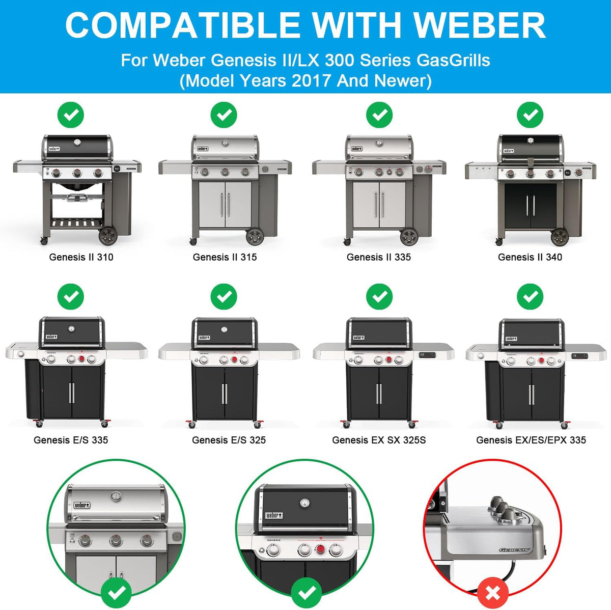 Full Size Griddle for Weber Genesis II Genesis II LX 300 Series, Flat Top Griddle Plate Part Replacement Parts for Weber Genesis II 310/315/325/335, Genesis II LX 340