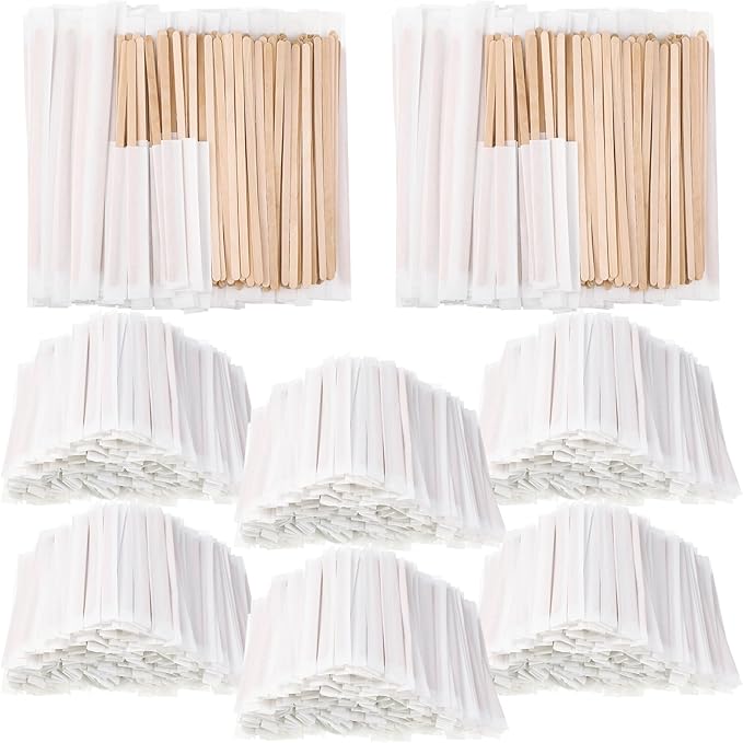 3000 Pcs Individually Wrapped Wooden Coffee Stirrers, Disposable Coffee Stir Sticks Round End Sticks Bulk Wood Stirrers for Cocktail Hot Drinks Restaurant Bar Home Office (7 Inch)