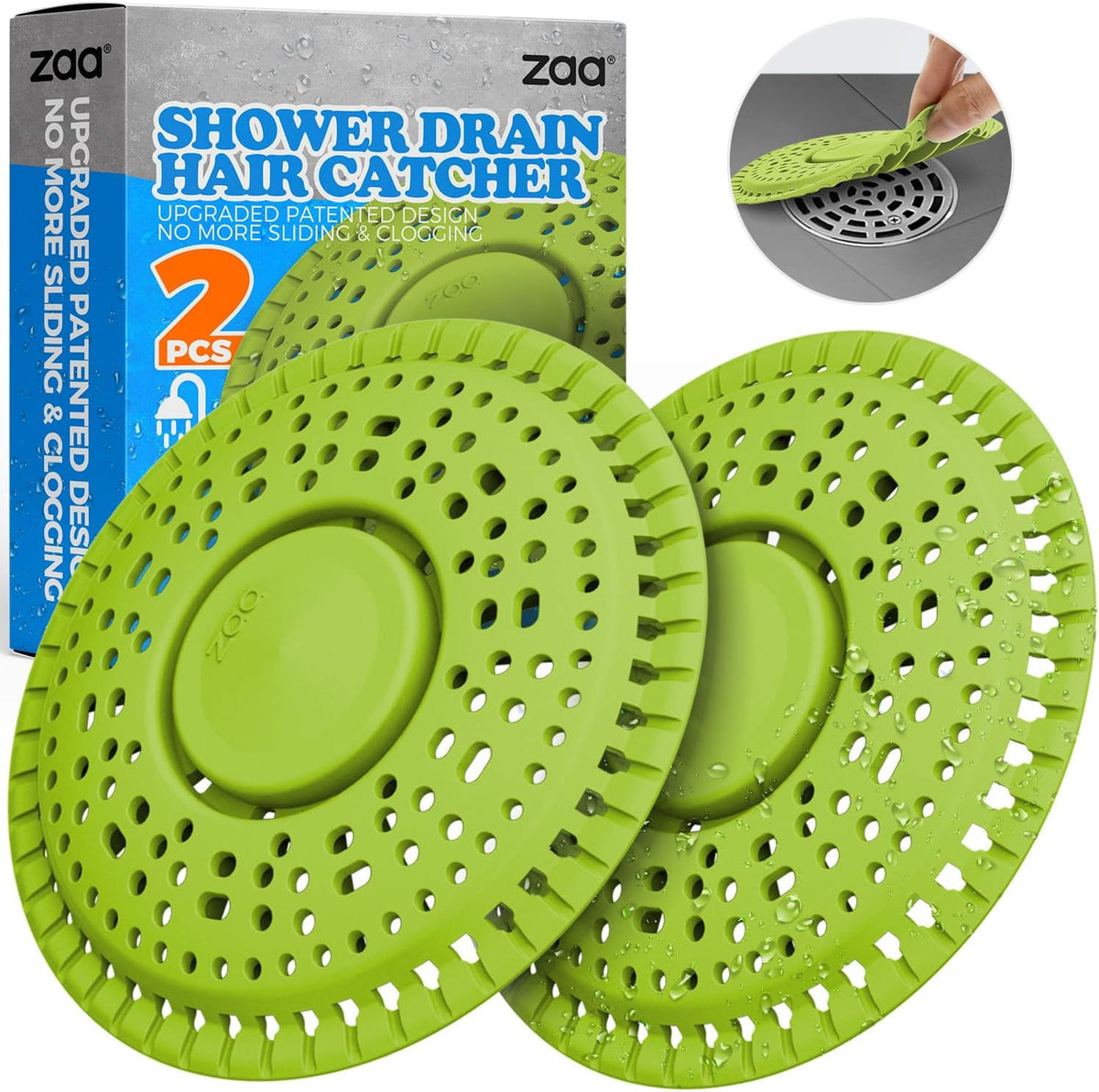 zaa Shower Drain Hair Catcher, 2 Pack Premium Silicone Drain Protector & Shower Drain Cover for Regular Drains of Shower Room and Bathroom, Avocado