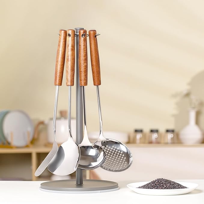 FJNATINH Wok Spatula and Ladle Tool Set - Stainless Steel Wok Tools,Wok Utensil,Mirror Polished Stainless Steel Cooking Utensils 14.6-15.2" Kitchen Utensils Cookware, Pack of 2