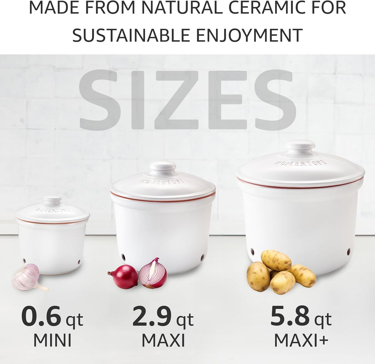 Romertopf Freshness Storage Potato Onion Garlic Clay Pot Set of 3 with Lids - White