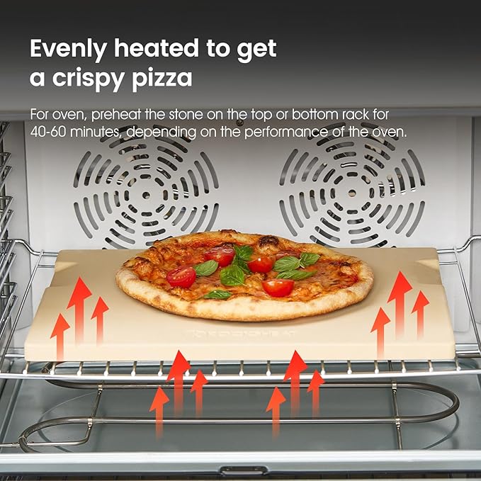 Large Pizza Stone, 16"x14" Rectangular Pizza Stone for Oven Grill BBQ, Baking Stone for Pizza Bread, Unique Built-in 4 Handles Cooking Stone