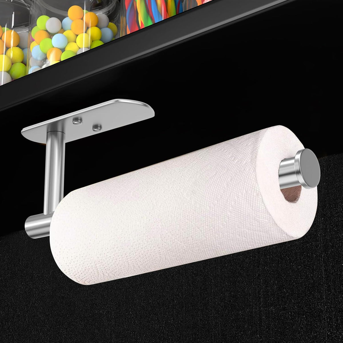 VAEHOLD Adhesive Paper Towel Holder Under Cabinet Mount, Wall Mounted Paper Towel Roll Holder for Kitchen Paper Towel, Stainless Steel（Silvery）