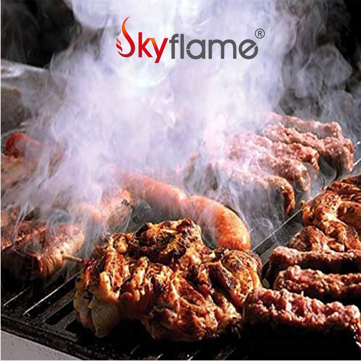 Skyflame Wood Chip Smoker Box, Stainless Steel Double V-shape BBQ Smoke Box with Hinged Lid for Charcoal & Propane Gas Grill, 12.5"(L) x 3.3"(W) x 2.5"(H), U.S. Design Patent