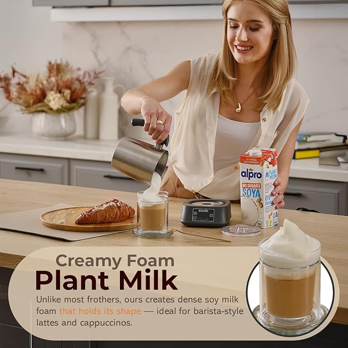 KHAVA 5-in-1 Electric Milk Frother and Steamer, Hot Cold Foam Maker & Milk Heater, Automatic Milk Warmer for Coffee, Latte, Hot Chocolate, 17oz Stainless Steel Pitcher Detachable for Dishwasher Safe