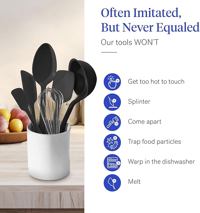 GIR: Get It Right 10-Piece Cooking Utensils Set - Black Silicone - Spatula Set, Silicone Spatulas & Kitchen Spoons - Heat-Resistant up to 425°F - Nonstick Cookware-Friendly - Dishwasher-Friendly