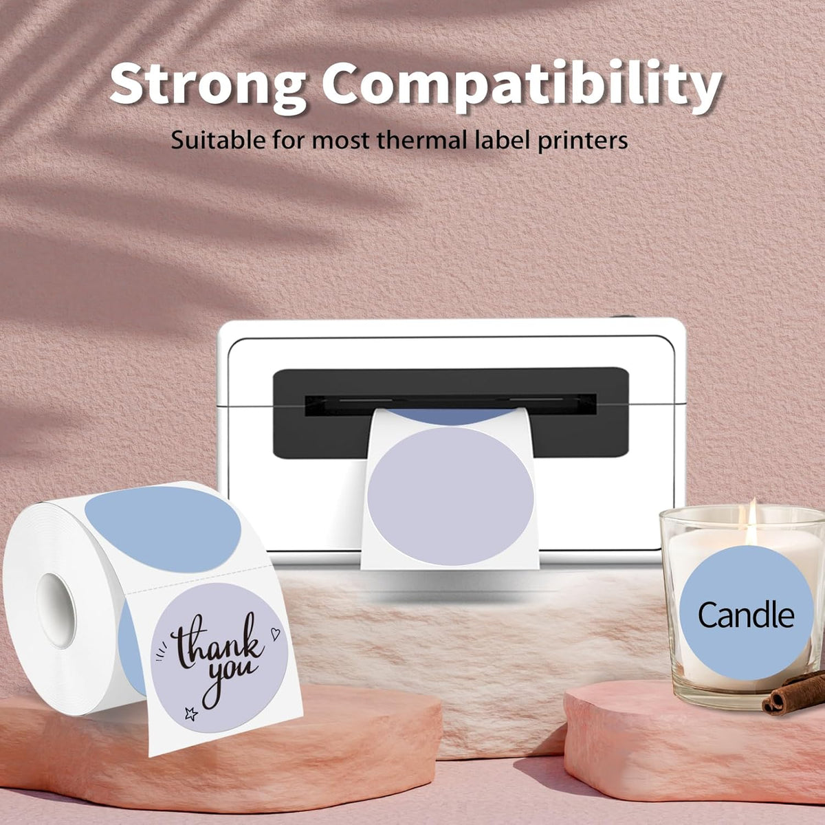 2 Inch Purple Gradient Round Thermal Label Printer Stickers - Self-Adhesive Direct Labels for DIY Logo Design, Name Tag (500 Labels/1 Roll)