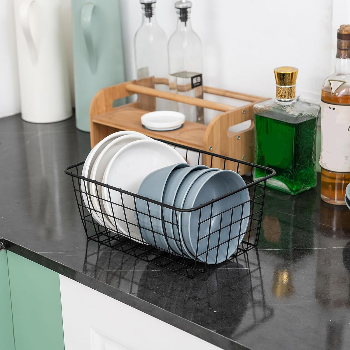 Wire Kitchen Storage Basket 4 Packs,Perfect Pantry Organization Accessories Basket,Laundry Basket,Countertop Organization, Suitable for Kitchen,Bathroom,Bedroom,Tabletop,Stackable,Bronze