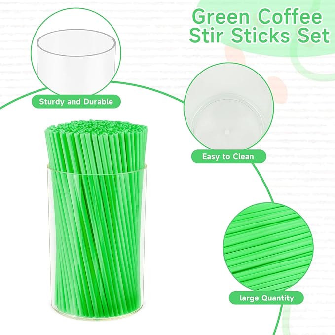 500 Pcs Neon Green Coffee Stir Sticks Set Jade Green Stir Stick Holder Acrylic Coffee Stirrers Holder Cocktail Straws Drink Stirrers for Coffee Bar Tea Party Supplies Restaurant Decor