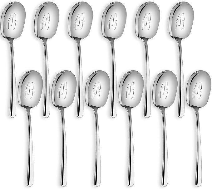 SOLEADER Extra Large Slotted Serving Spoon, 12 Inch Stainless Steel, Slotted Spoons for Cooking, Buffet Silverware, Dishwasher Safe, Pack of 12