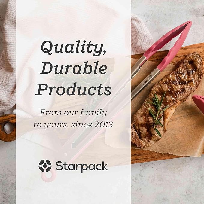 Starpack 'Get a Grip' Silicone Kitchen Tongs for Cooking (2Pcs) - BBQ Tongs for Grill Heat Resistant to 600°F - Stainless Steel Kitchen Utensils w/Non Stick Silicone Tips - 9",12" for Serving Food