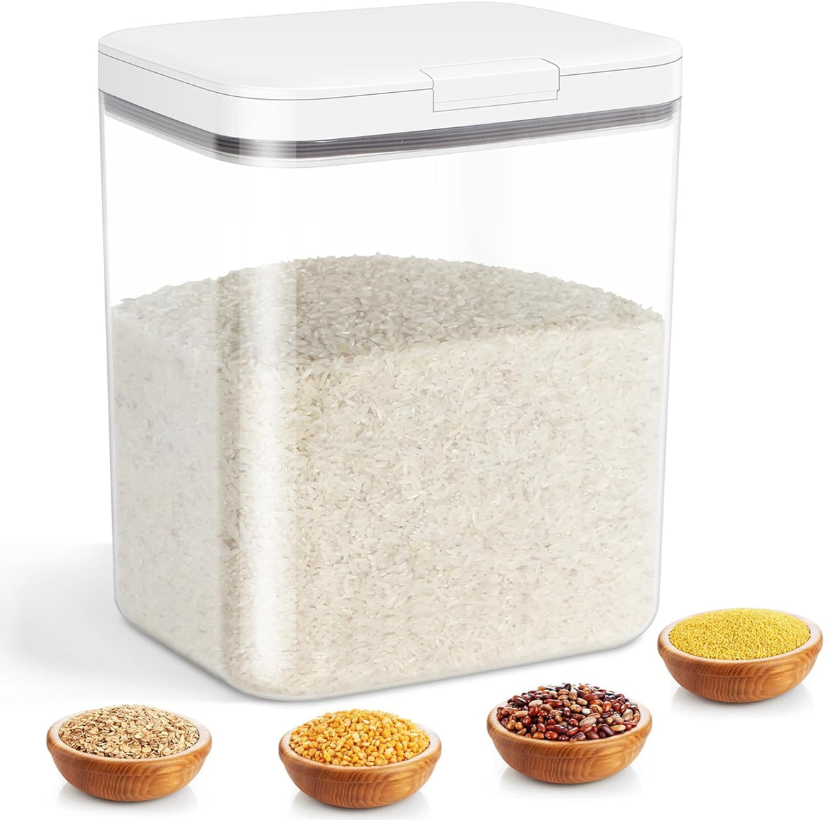 Rice Storage Container - 5.8 Qt | 11 Lbs Crystal-Clear Plastic Food Storage Container Bin with Pop-up Lid for Rice Flour Sugar, Dry Food Holder for Kitchen Pantry Organization and Storage
