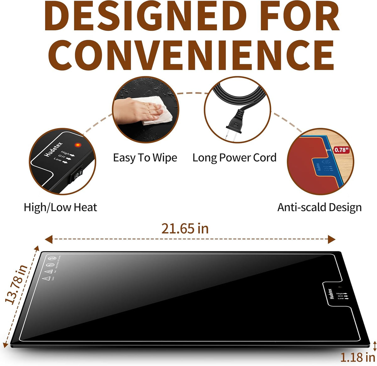 Electric Warming Tray（Large 22"x14"），Food Warmer with Thermostat and Full Surface Heating，Food Warming Mat with 2 Temperature Modes for Parties Buffet，Gatherings，Gold Edge Handles Warming Mat for Food