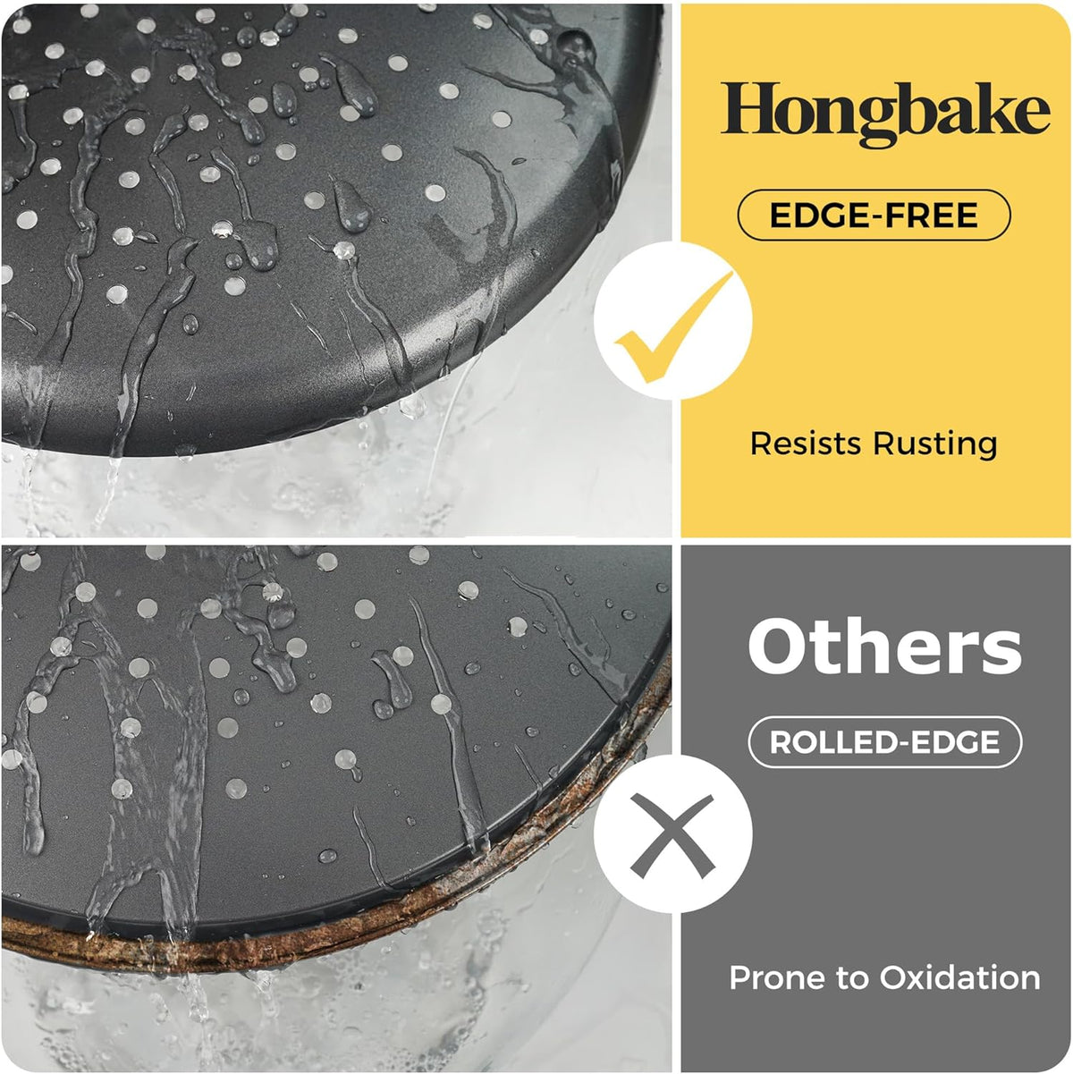 HONGBAKE 2 Pack Pizza Pan 14 Inch with Holes, Rust-Free Nonstick Pizza Pan for Oven, 0.8mm Carbon Steel Perforated Pizza Tray with Wider Handles, Round Baking Sheet for Frozen & Homemade Pizza, Grey