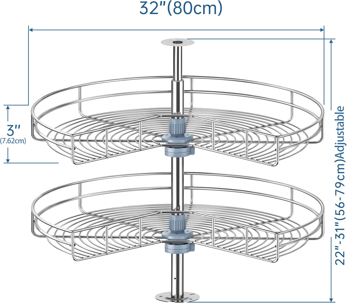 32" Kidney Lazy Susan for Corner Cabinet, Lazy Susan Replacement Shelves Turntable for Cabinet,Chrome Rotating Storage Rack for Corner Cabinet Organizer (Cannot be Door-Mounted)