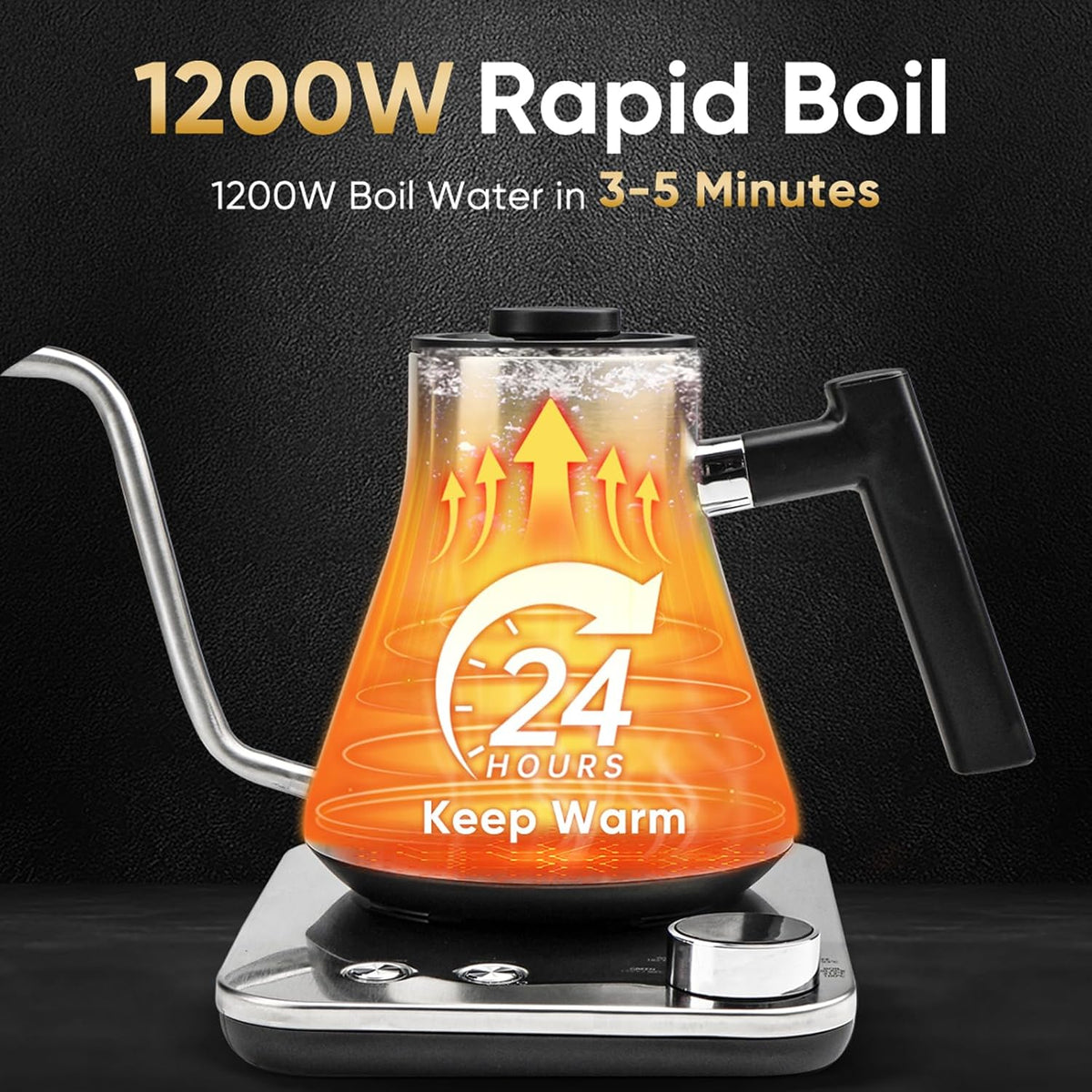 COZII Gooseneck Electric Kettle,5 Presets & ±1℉ Temperature Control 1200W Quick Heating Water Boiler for Coffee/Tea, 24H Keep Warm, Auto Shut Off Pour Over Kettle with 50pcs Coffee Filter,0.9L Silver