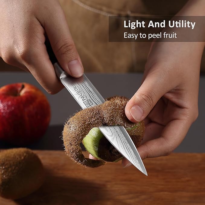 PAUDIN Utility Knife, 5 Inch Chef Knife, Ultra Sharp High Carbon Stainless Steel, Multipurpose Paring Knife for Fruit and Vegetable Cutting with Wooden Handle, Premium Gift Box