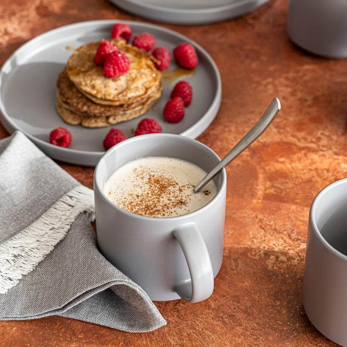 over&back Stackable Stoneware Coffee Mugs - 4-Piece Mug Set - Enjoy the Perfect Cup of Coffee, Tea, Latte, and More - Semi-Matte Charcoal - 14oz