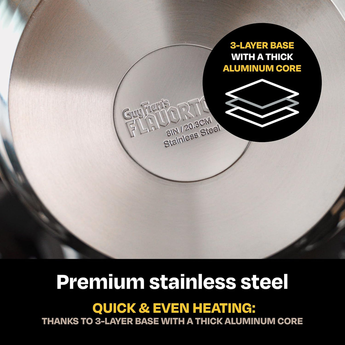 Guy Fieri's Flavortown 8" Stainless Steel Fry Pan - Premium Three-Layer Skillet, Oven-Safe up to 500F