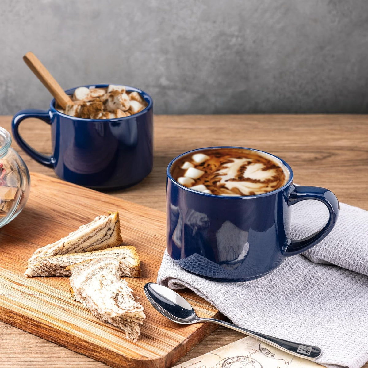 GBHOME 14 OZ Coffee Mugs Set of 6, Stackable Ceramic Mugs for Men, Women, Modern Coffee Cups for Latte,Cappuccino,Hot Cocoa. Dishwasher & Microwave Safe, Navy Blue