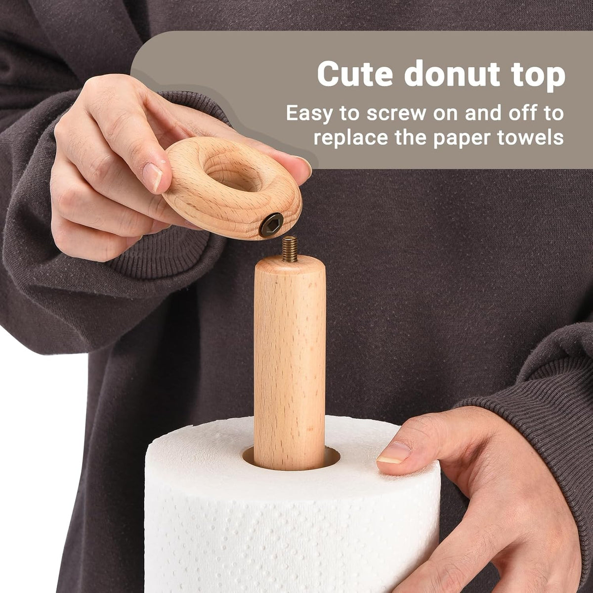 Paper Towel Holder, Cute Donut Wood Kitchen Roll Stand Organizer Countertop Free Standing, Scrunchie Holder, Housewarming Gift New Home