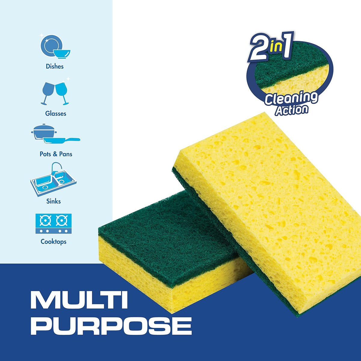 SCRUBIT 48 Pack Heavy Duty Scrub Sponges - Dishwashing Sponge Along with A Tough Scouring Pad - Dual Sided Dish Sponge Ideal for Cleaning Kitchen, Dishes, Bathroom - Yellow - Bulk sponges