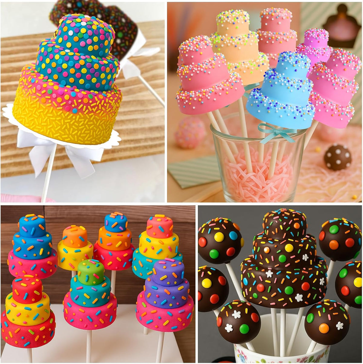 Juome Circle Cake Pop Mold Kit, 6 Cavities Cakesicle Molds Silicone with 100 Sticks & 100 Packaging Bags, Round Cake Pop Maker Supplies Accessories, Baking Tools for Home Baking Desserts