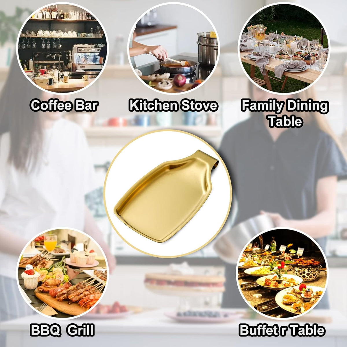 Gold Spoon Rest For Stove up, Stainless Steel Spoon Rest For Kitchen Counter, Large Kitchen Spoon Holder with Square Bottom, Spatula Spoon Ladle Utensil Holder, Heavy Duty.