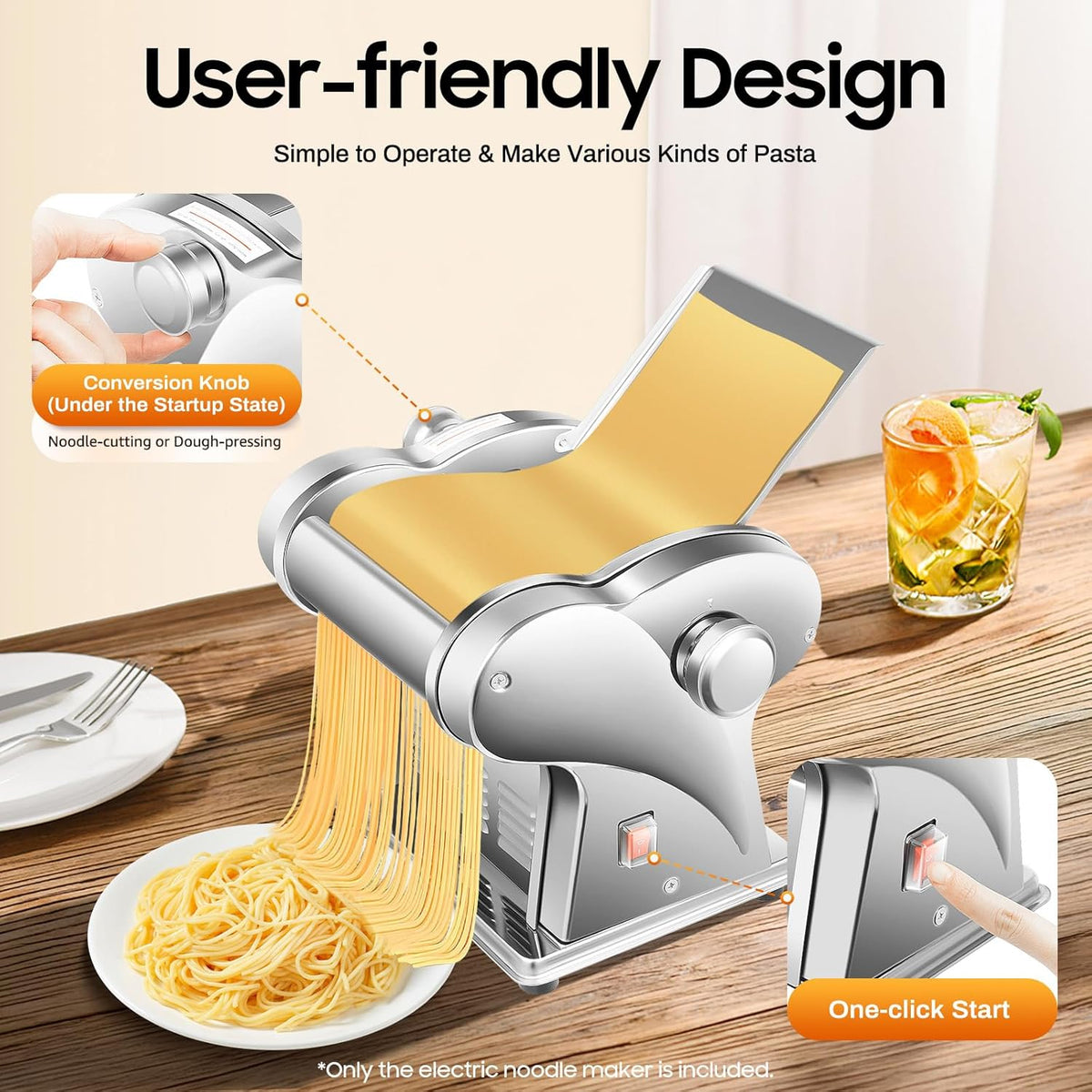 Pasta Machine, Homemade Stainless Steel Manual Roller Pasta Maker with Adjustable Thickness Settings