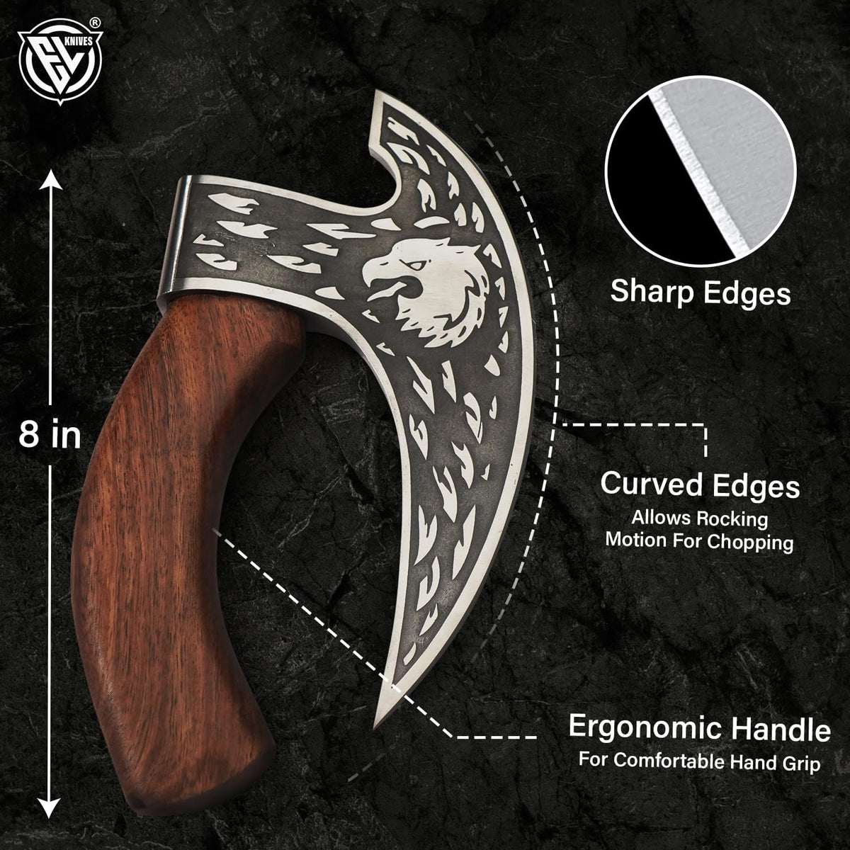 Edgelandknives® Multipurpose Viking Pizza Axe with Sheath, Viking Butcher Axe, Viking Pizza Cutter Axe - Rosewood Handle & Engraved Head - Perfect for Cutting Pizza, Meat, Vegetables