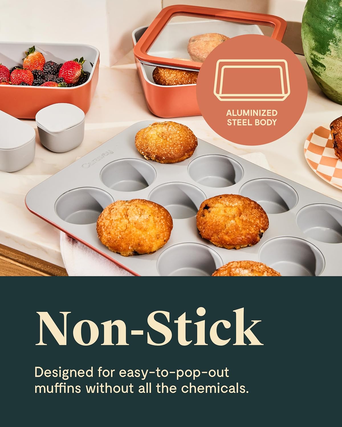 Caraway Non-Stick Ceramic 12-Cup Muffin Pan - Naturally Slick Ceramic Coating - Non-Toxic, PTFE & PFOA Free - Perfect for Cupcakes, Muffins, and More - Navy