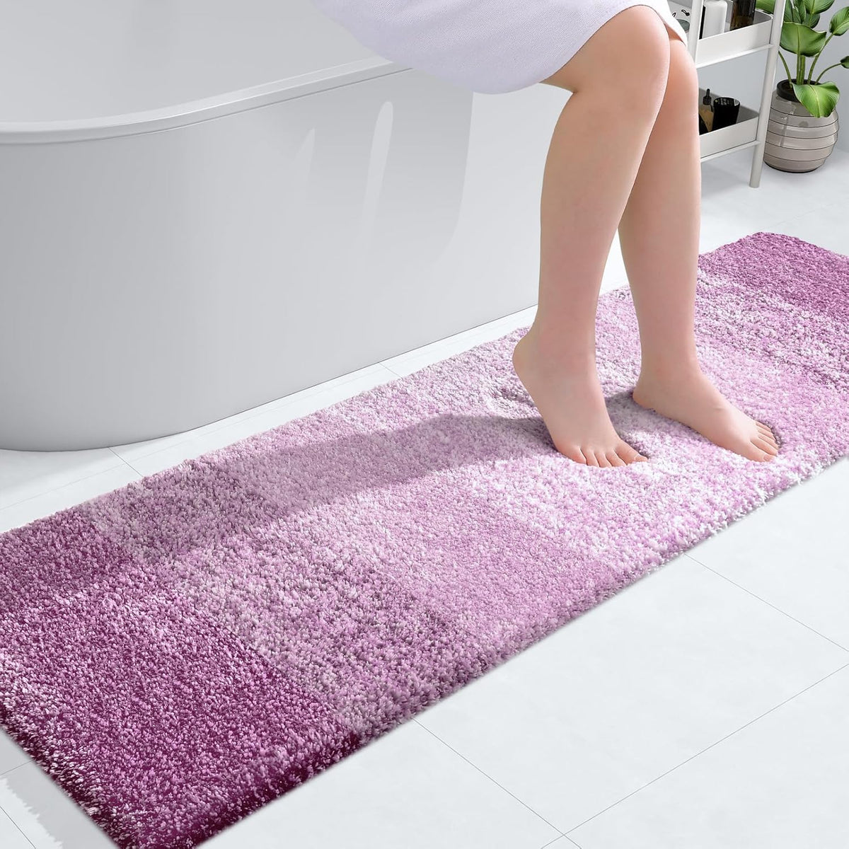 OLANLY Bathroom Runner Rugs 59x17, Extra Soft Absorbent Microfiber Bath Rugs, Rubber Backing, Quick Dry, Washable Bath Mats for Bathroom Floor, Tub and Shower, Home Decor Accessories, Pinkish-Purple