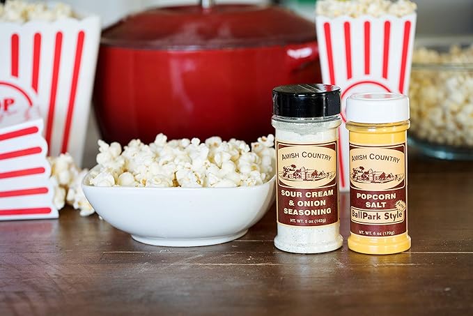 Amish Country Popcorn | Seasoning Variety Pack | Ballpark Style Buttersalt - 5.5 oz and Sour Cream and Onion - 4.7 oz Popcorn Seasoning | Old Fashioned, Non-GMO and Gluten Free
