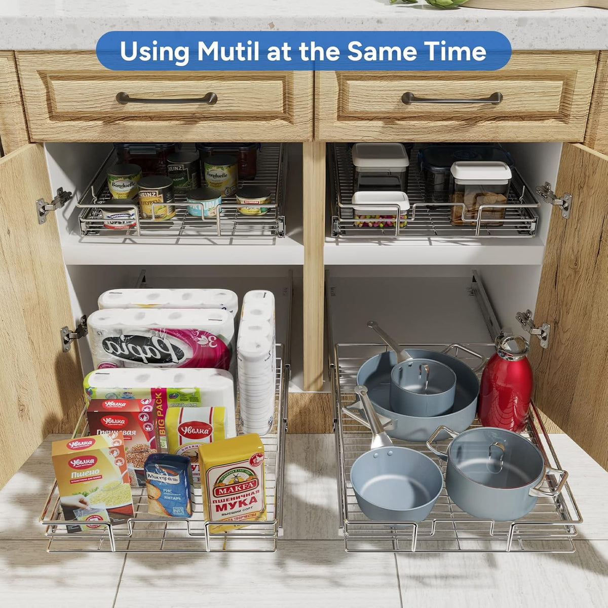 ROOMTEC Pull Out Cabinet Organizer, Cabinet Pull Out Shelves 20" W x 21" D, Heavy Duty Cabinet Drawers Slide Out Kitchen Cabinet Organizers Storage Shelf