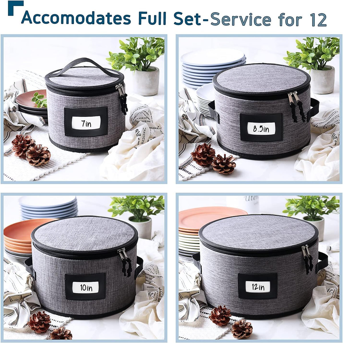 STORAGEBUD China Storage Containers Hard Shell, 8 Piece Flatware & Utensil with Mug Storage, Wine Glass 4 Dish Platter Case, Padded Dinnerware Containers, (sb-hds-09)