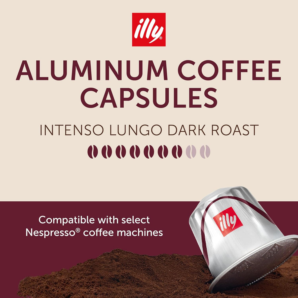 illy Aluminum Espresso Capsules - Compatible with Nespresso Machines - Intenso Lungo Roast Coffee - Bold & Full of Flavor-Notes of Cocoa and Dried Fruit-Single Serve Capsules - 10 Count (Pack of 10)