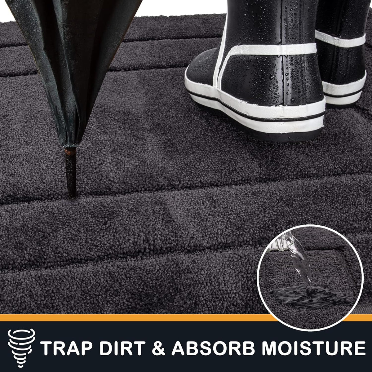 PURRUGS Dirt Trapping Door Mat 32" x 70", Non-Slip/Skid Machine Washable Entryway Rug, Dog Doormat, Super Absorbent Welcome Mat for Muddy Wet Shoes and Paws, Charcoal