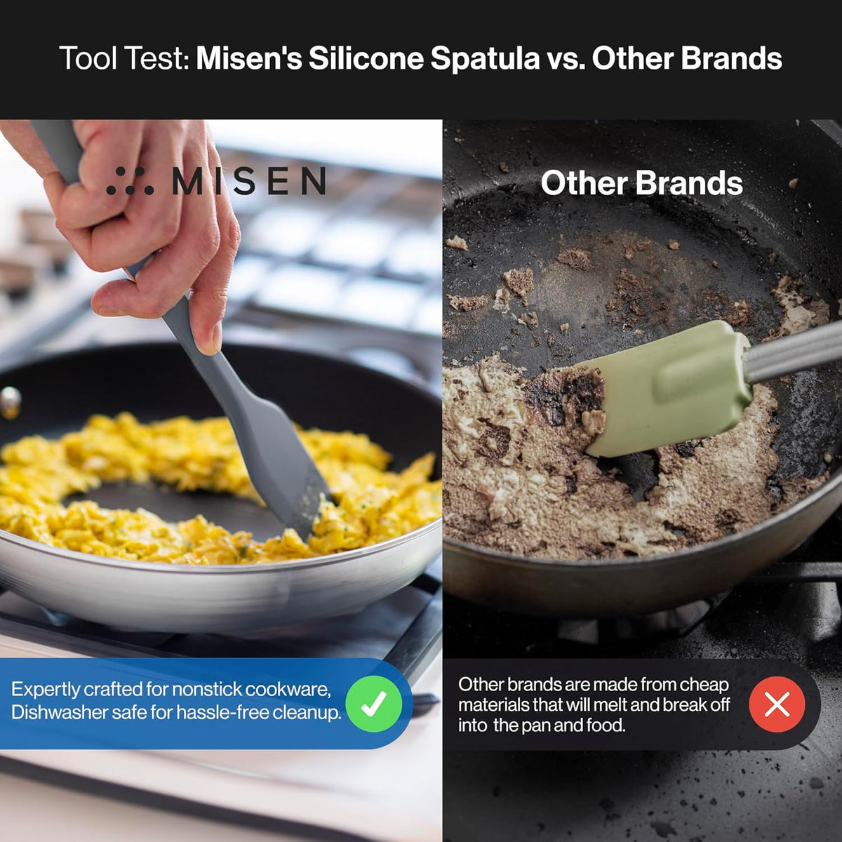 Misen Nonstick-Safe Silicone Spatula - Dishwasher Safe, Heat Resistant - Versatile Professional-Grade Kitchen Tool for Pancakes, Eggs, and Baking - Strong, Flexible, Durable Rubber Utensil - Gray