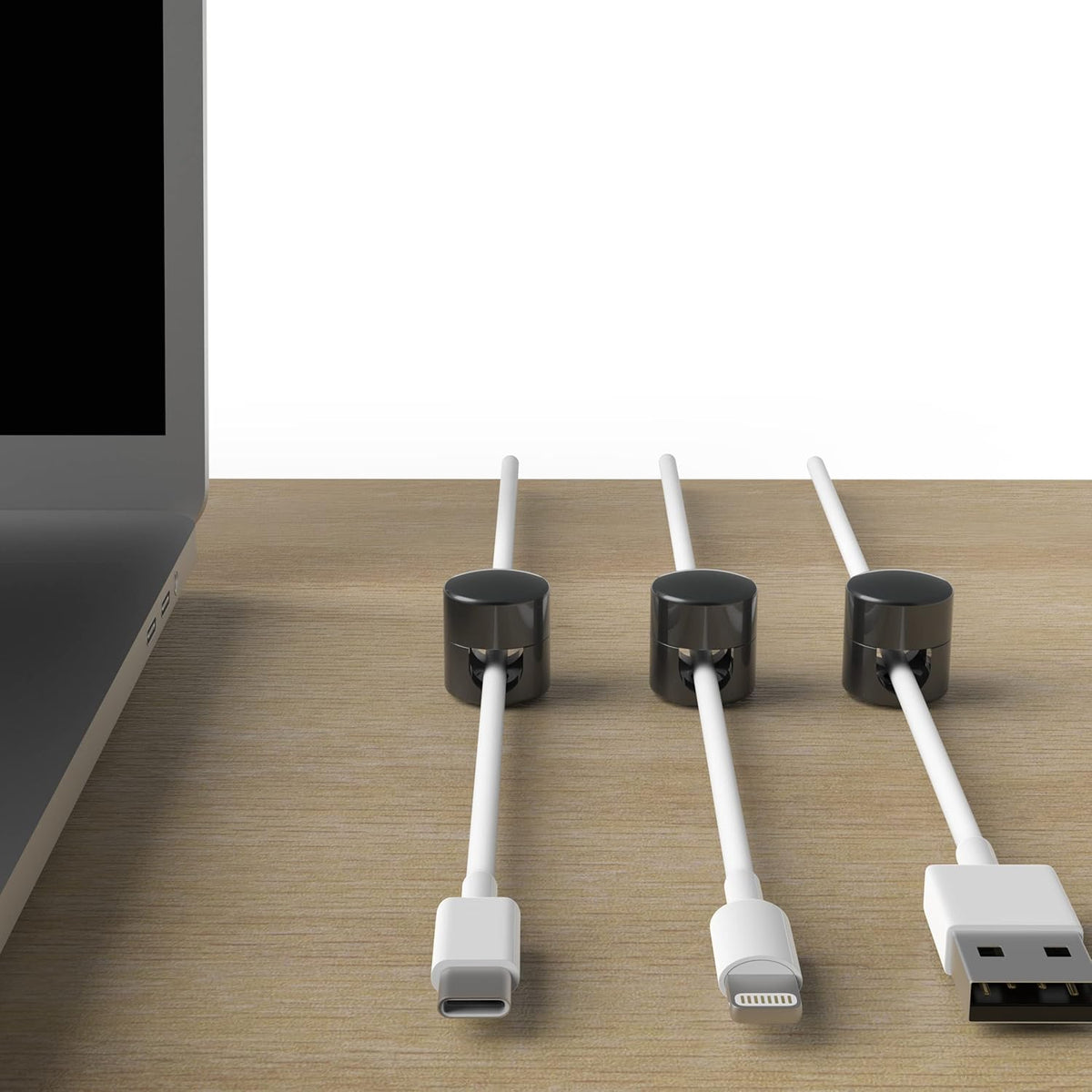 Cable Anchors for Desk Organization Gun Metal | Premium Aluminum Cord Organizers | Charger + Cable Management Clips for Home & Office | Stylish, Sturdy, & Functional | (3 Pack)